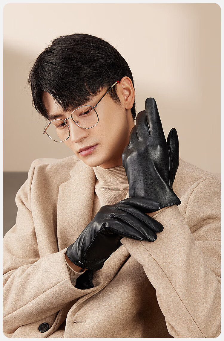 HLA Leather Gloves for Men, Touchscreen Cycling Gloves, Motorcycle Windproof Warm Touchscreen Skiing Gloves, Fleece-Lined Touchscreen Model 12