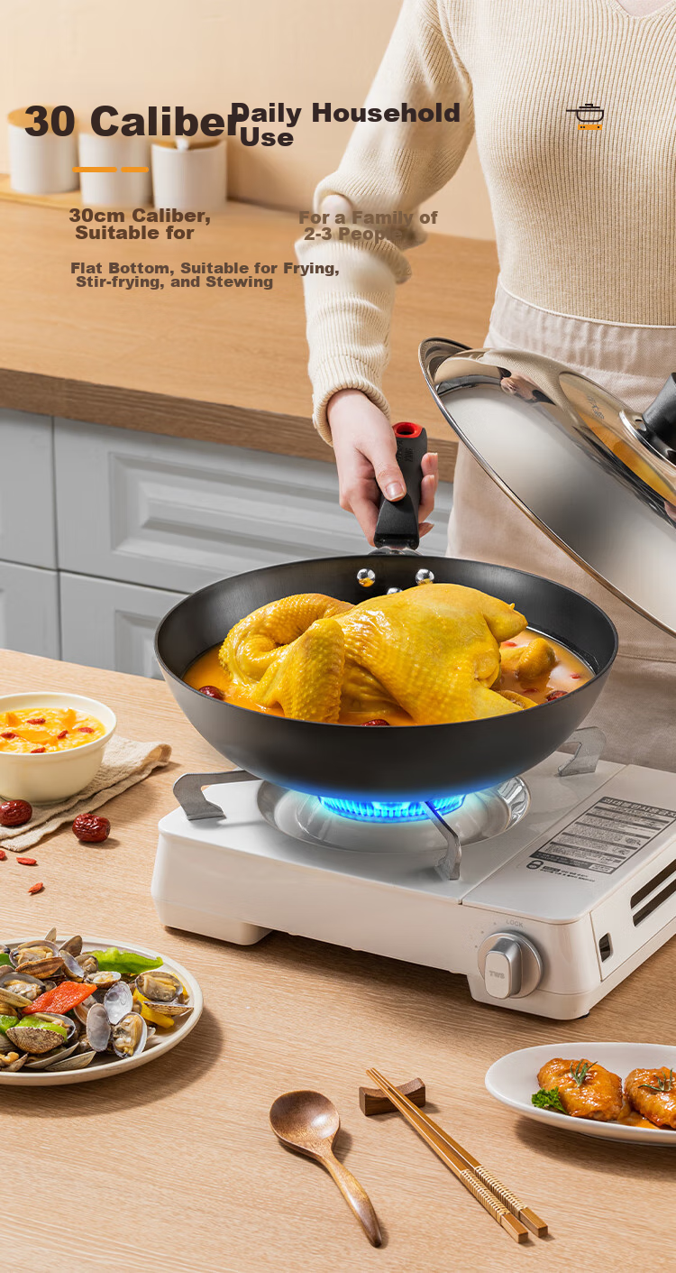 COOKER KING Cast Iron Wok, Flat Bottom Frying Pan, 32cm, Nitrided Anti-Rust, Suitable for All Stoves, Jianjing DJ32ZT-S 9