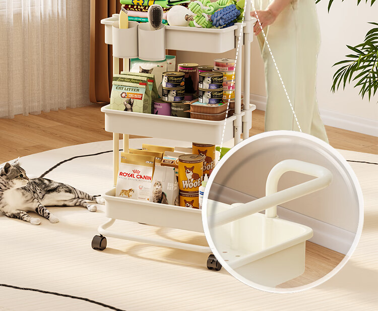 Yicainianhua Pet Supplies Storage Rack, Floor-Standing Movable Living Room Snack Cart, Baby Goods Shelf 1077 9