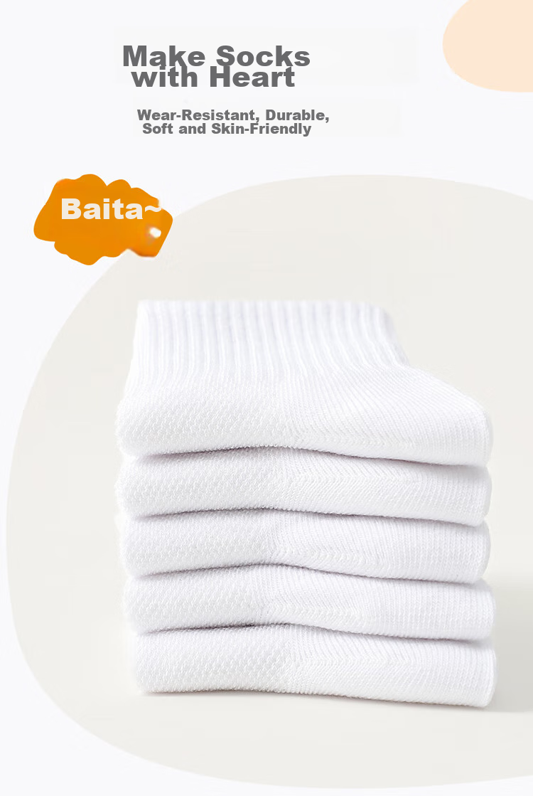 LangSha Children's Socks, Boys' Summer Thin Mesh Breathable Mid-Calf Socks, for Older Children And Students, White Socks 5
