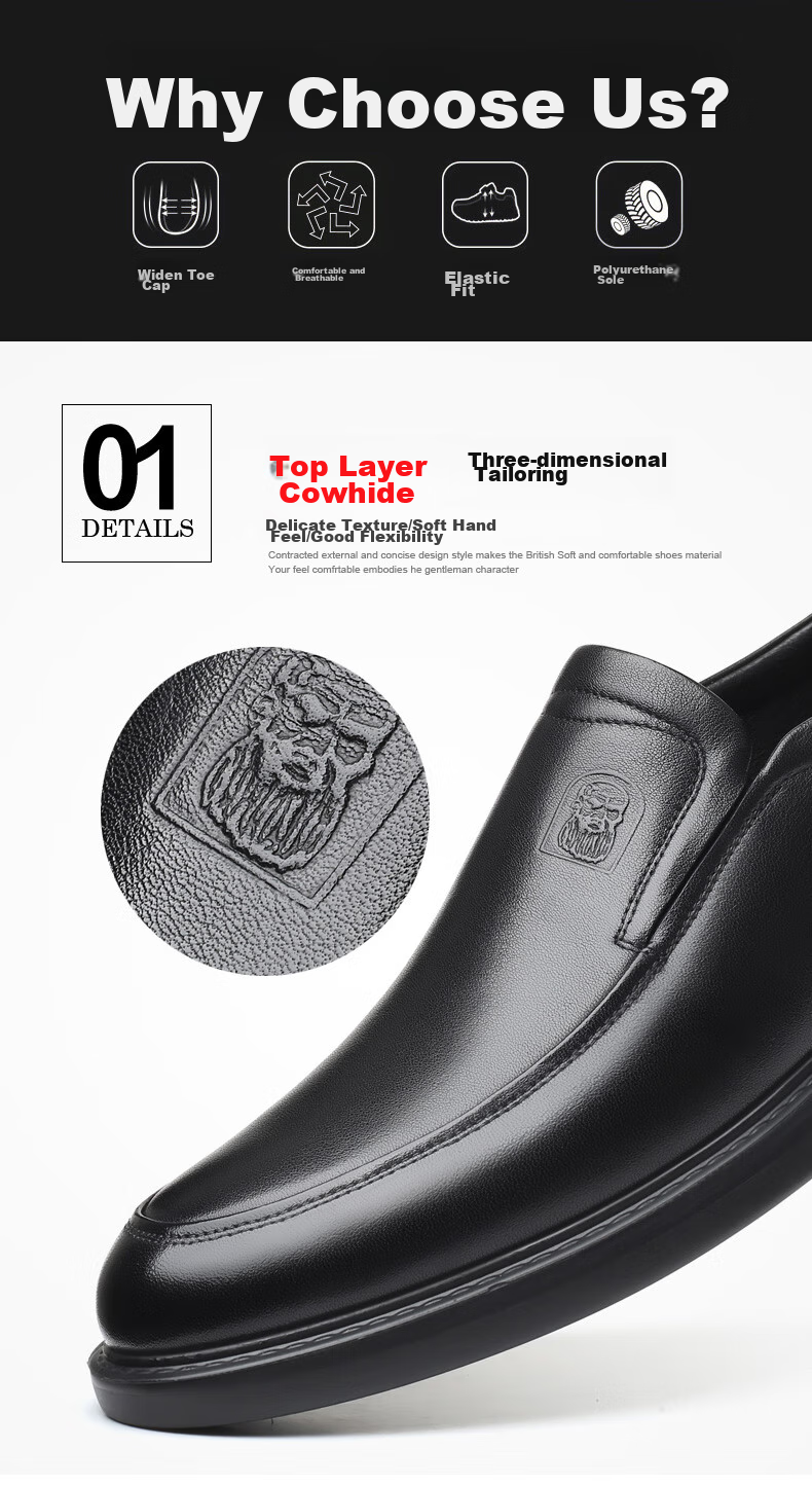 LAORENTOU Business Casual Leather Shoes for Men, Spring And Autumn Breathable Soft-Soled Cowhide Formal Wedding Shoes Dad Shoes A90192 Black Size 38 7