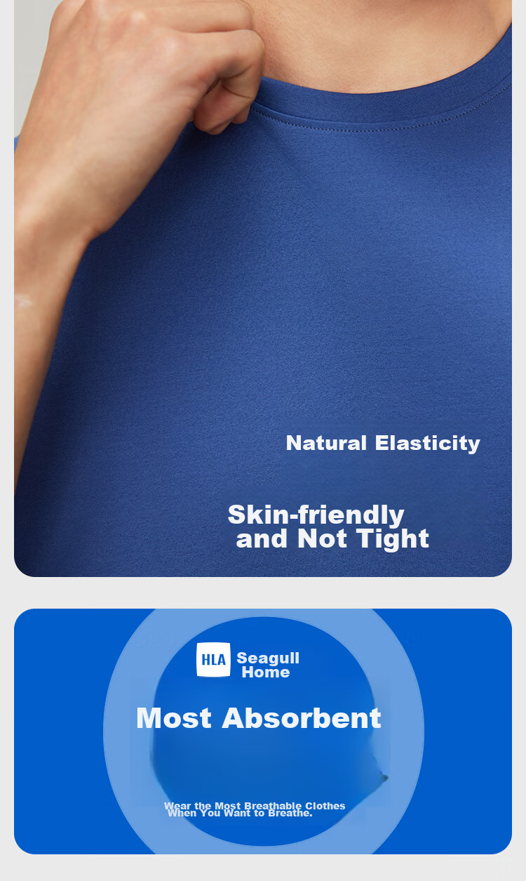 HLA 【Zui Huxi-Air8S】Short Sleeve Sweatshirt Unisex Moisture-Wicking Quick-Dry Couple Basic Base Layer 2-Pack 20