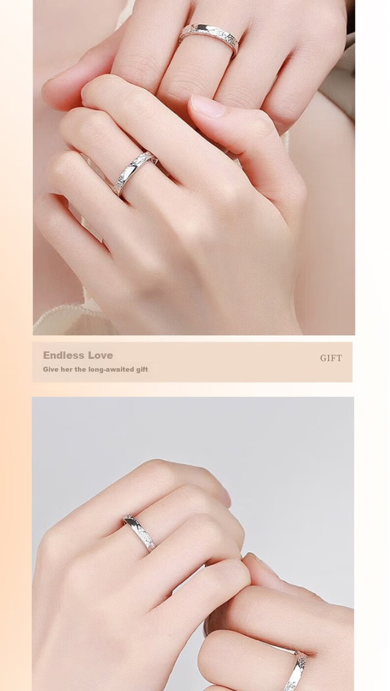 MANHE S999 Sterling Silver Couple Rings, One Pair of Engagement Diamond Rings, Adjustable Women's And Men's Birth Ring, Valentine's Day Gift 9