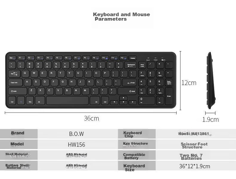 B.O.W Hangshi HW156C Wireless Keyboard, Chocolate Keys, Ultra-Thin Portable Silent Keyboard with 96 Keys, Compatible with Laptops And Desktops, Office Keyboard, Black 3