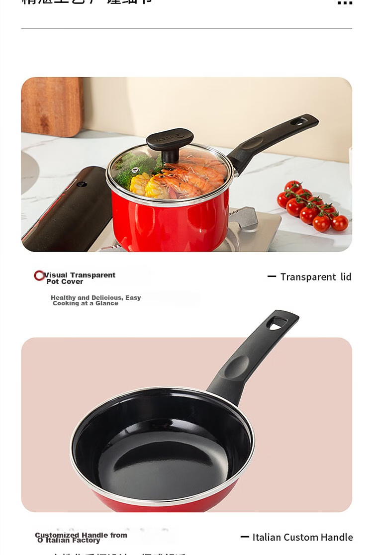 Fage Red Series Set Enamel Pot (Frying Pan + Milk Pan) FG-HHD02NJ 14