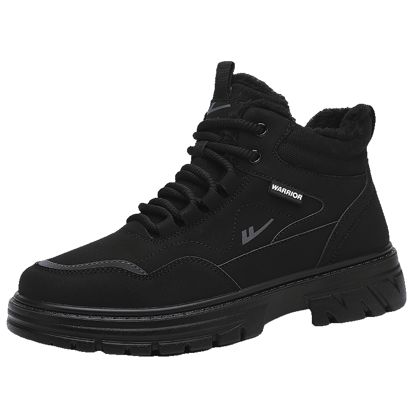Warrior Official Men's Shoes 2025 Winter New Martin Boots Men's Fleece Cotton Shoes Warm Shoes Black 43