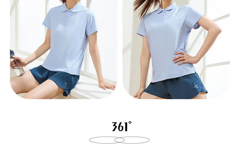 361° Women's Short-Sleeve T-Shirt, Summer New Style Quick-Dry Polo Shirt, Sports Running Loose Top, 662624112H-2 102
