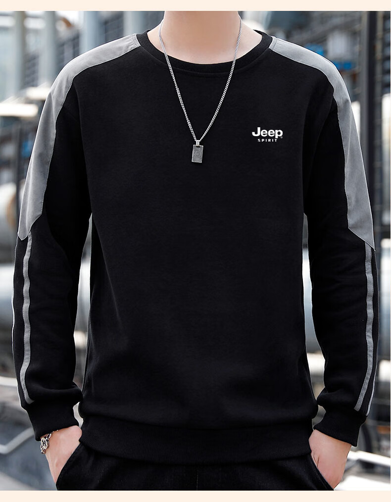JEEP SPIRIT Men's Sweatshirt, Spring And Autumn Long-Sleeve Casual Base Layer, Trendy Versatile Menswear, Black, XL 15