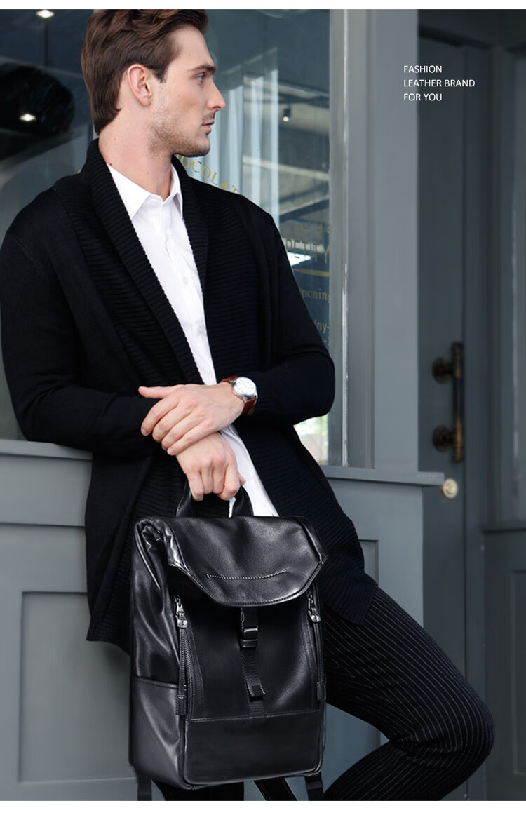 BVP Genuine Leather Backpack for Men, Top-Grain Cowhide Business Bag, British Style Fashion Laptop Bag, Birthday Gift 15