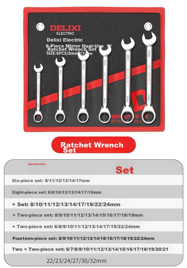 DELIXI ELECTRIC Wrench Set, Open-End Wrenches for Home And Car Repair, Labor-Saving Open-End Wrenches, 6-Piece Set 12