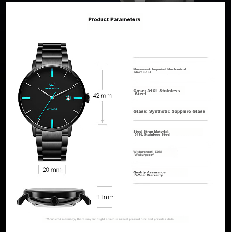 Welly Merck Swiss Brand Watch, Men's Simple Mechanical Watch, Birthday Gift 15
