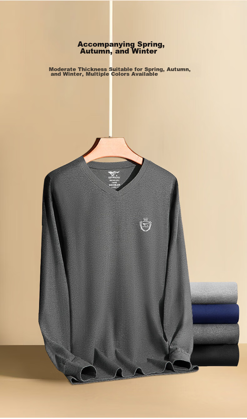 SEPTWOLVES [Antibacterial] Men's Autumn And Winter Undershirt, Pure Cotton Thermal Top, Men's Warm Underwear, All-Cotton V-Neck Cotton Sweater 3