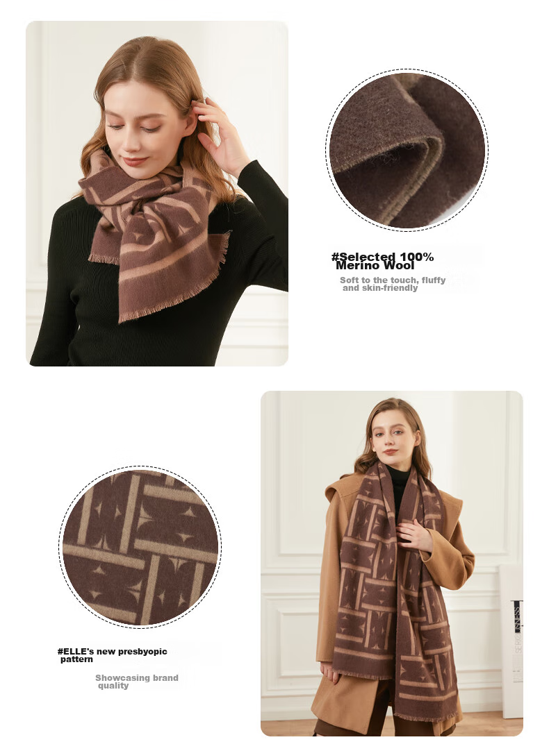 ELLE [Gift Box] 100% Wool Scarf for Men And Women, Autumn And Winter Warm Neck Warmer Shawl, Birthday Gift, Mid-Autumn Festival Present 4