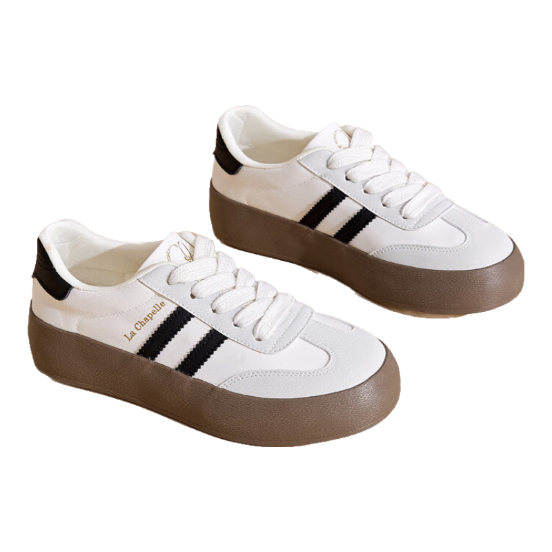 LA CHAPELLE Women's Casual Thick Sole White Low-top Sneakers Black/Beige 36 - Model 079BR