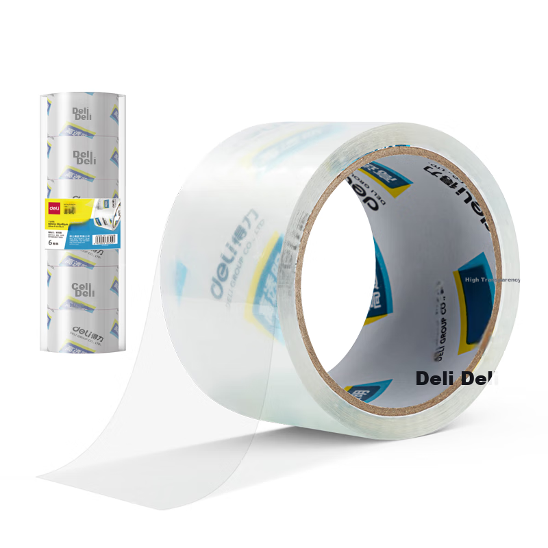Клейкая лента Deli, 60 мм x 40 ярдов x 50 мкм, 6 рулонов в тубусе, прозрачная, для офиса и упаковки