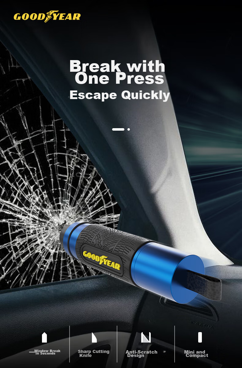 Goodyear Multi-Functional Safety Hammer, Rescue Hammer, Window Breaker, Gun-Style Tungsten Steel Head with Built-In Cutter for Emergency Rescue And General Use 2