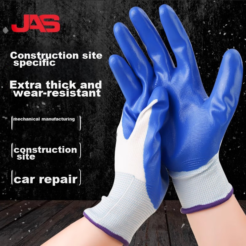 Jiansi Nitrile Rubber Work Gloves, 6 Pairs, One Size Fits All, Non-Slip, Thickened, for Construction Work, Planting, Weeding, And Gardening Protectio