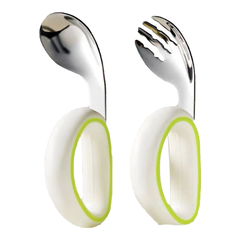 Licheers Baby Spoon, Infant Training Spoon, 316 Stainless Steel Bent Head Self-Feeding Spoon, Children's Fork And Spoon Set