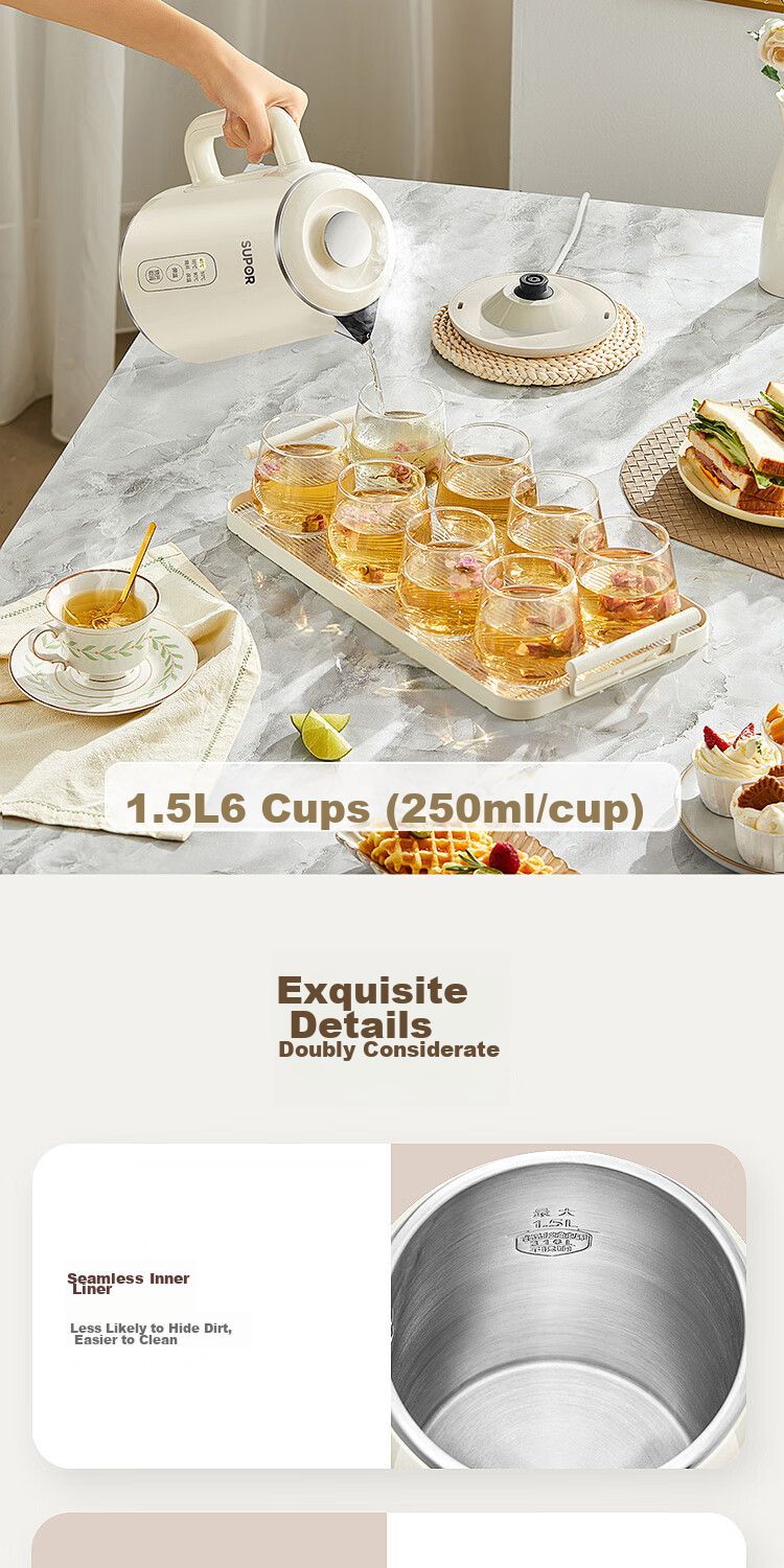 SUPOR 1.5L Temperature Display Kettle with Side Display, 316L Stainless Steel, Multi-Temperature Adjustment And Heat Preservation, Electric Kettle for Breast Milk And Baby Formula, SW-15T75A 13