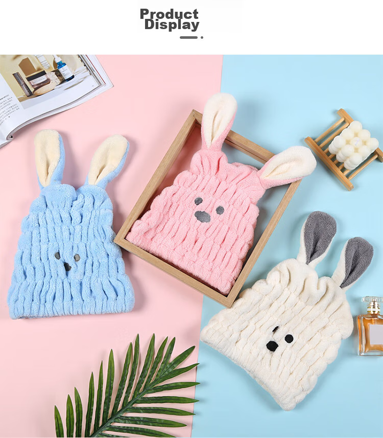 9I9 Baby Hair Towel Cap, Infant Hair Drying Towel, Coral Fleece, Strong Absorbent Hair Wiping Towel, A35 Pink Cute Rabbit 7