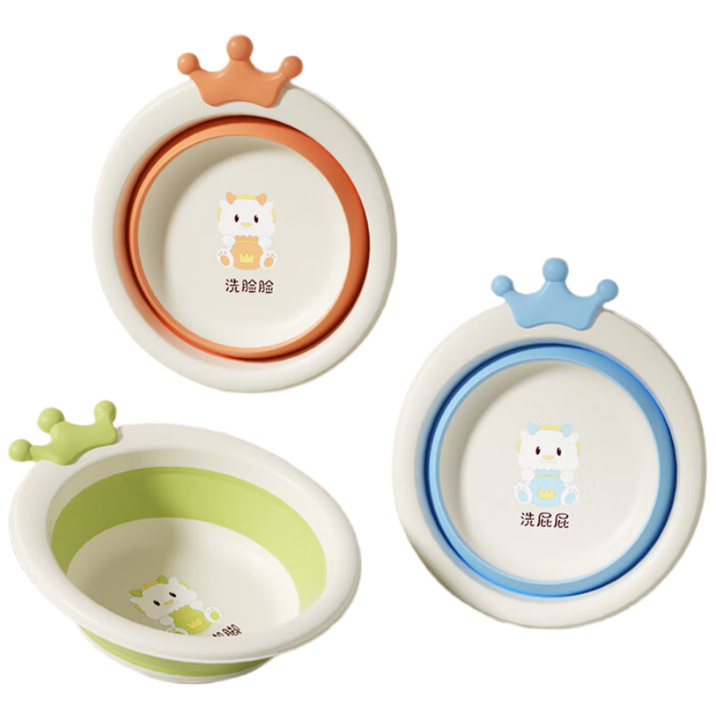 Baoshi Foldable Baby Face And Foot Washing Basin, Newborn Washbasin with Hanging Design for Face And Bottom Washing, Pack of 3
