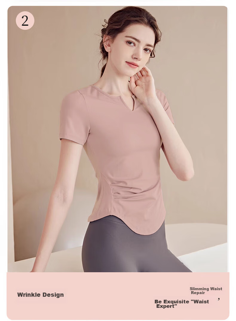 LangSha Women's Short-Sleeve T-Shirt, Spring And Summer Quick-Dry Breathable Training Top, Small V-Neck Fitness Shirt, Professional Running Sports T-Shirt 9