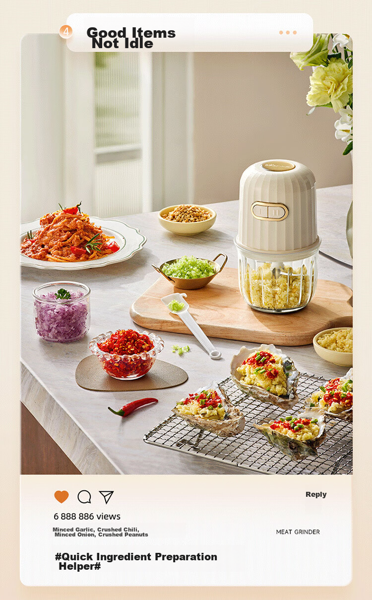 Bear Baby Food Processor, Multifunctional Small Mini Grinder And Blender, Garlic Masher, 8 Blades Single Cup Single Blade 19
