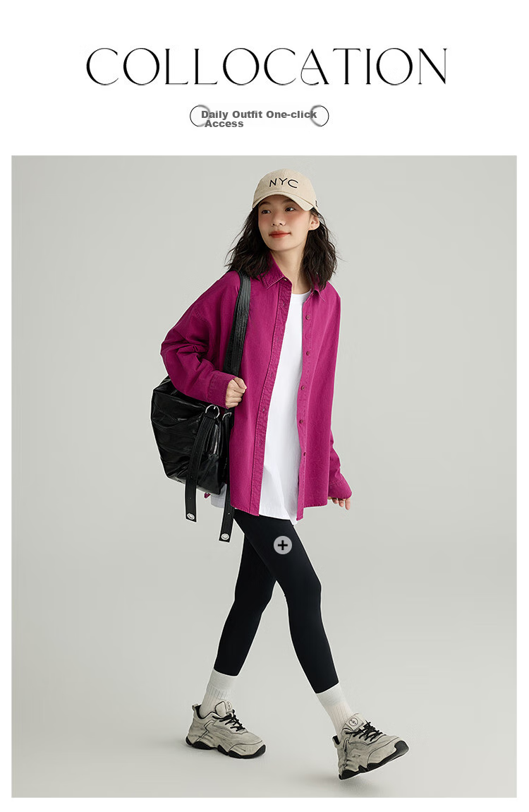 Dme Vintage Washed Spring Elegant Magenta Loose Fit Turndown Collar Long Sleeve Blouse for Women, Purple-Red, Size M 8