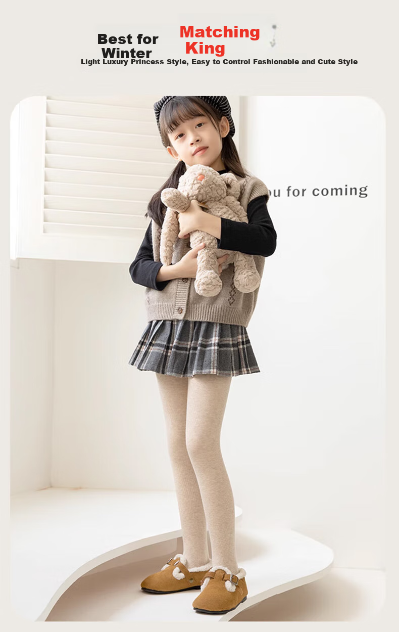 Langsha Children's Thickened Fleece-Lined Thermal Leggings Girls Autumn Winter Striped High-Waist Tights for Older Kids 11