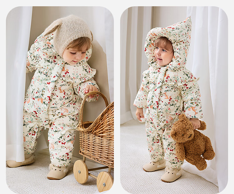 Minibala Girls' Three-Proof Down Jumpsuit Baby Infant Goose Down Romper 2025 Winter 7