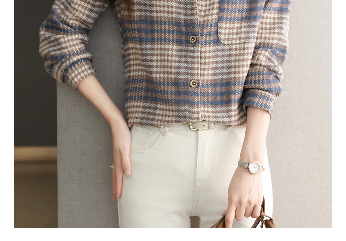 YUZHAOLIN Korean-Style Fashionable Simple Loose Brushed Shirt Versatile Jacket Lapel Plaid Top Women's Blouse Y143C2002 12