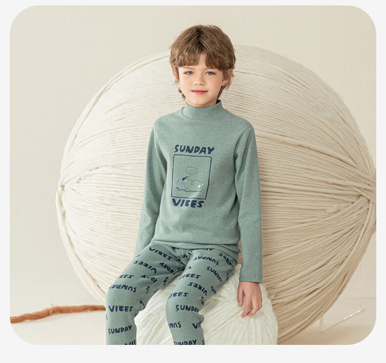 YING BO LUN Children's Thermal Underwear Set Pure Cotton Sweater and Pants School Uniform Essential 81105 Heather Gray Stripes Size 160 12