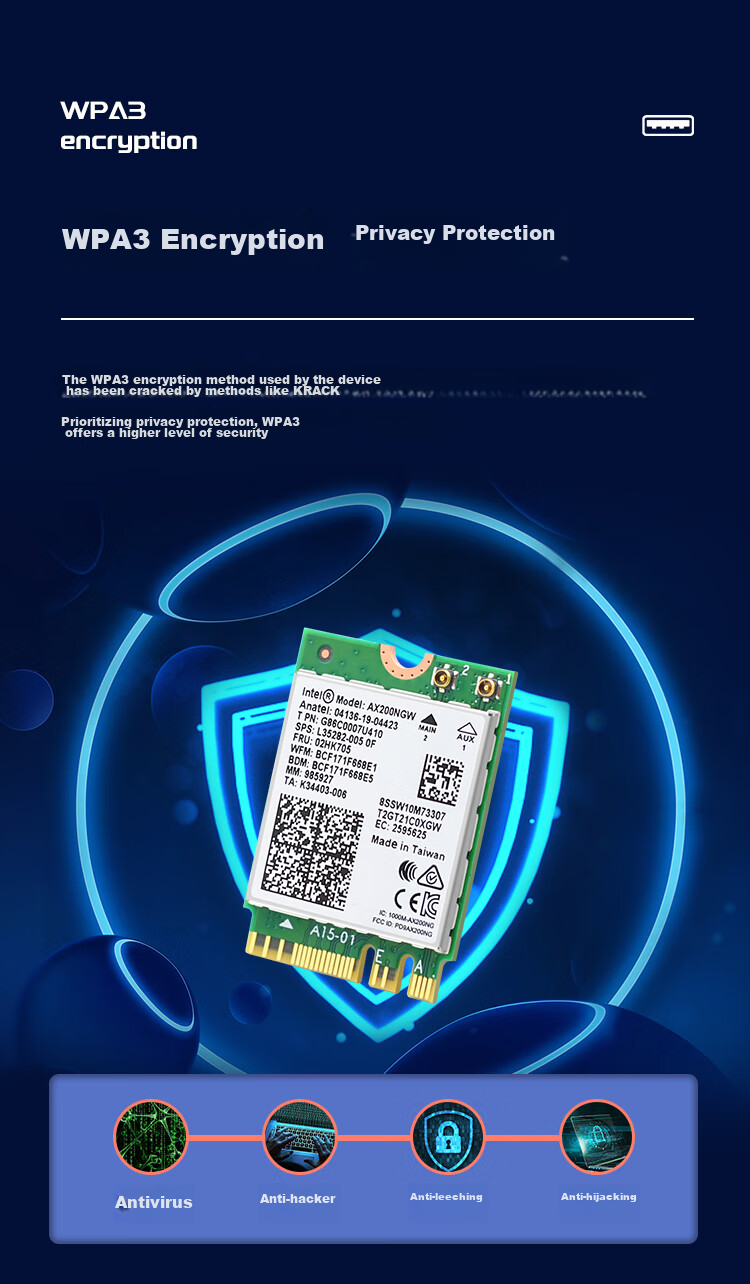 EB-LINK Intel AX200 Chip Laptop Wireless Network Card, 3000M M.2 Interface, WiFi6 Gigabit Dual-Band Network Card, Bluetooth 5.2, Computer Internal Module 9