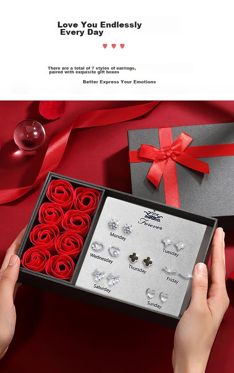 N2it Silver Needle Weekly Earrings Gift Box Set for Women, Ear Piercing Care Kit, Birthday Gift for Girlfriend Or Wife, Practical Present 4