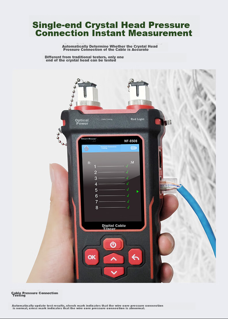 Jingmingshu NF-8508 Kit Cable Tracker with Red Light, Power Fiber Optic Tester, Network Cable Length, Breakpoint, Short Circuit Port 7