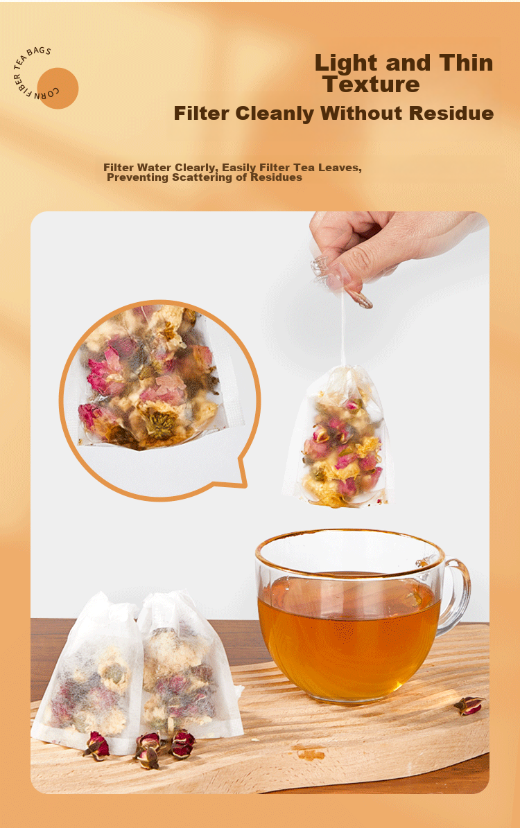 SHUANG YU Corn Fiber Tea Filter Bags, 100 Count Drawstring Tea Strainer Bags for Filtering Tea Residue And Herbs, Marinade Spice Bags 8