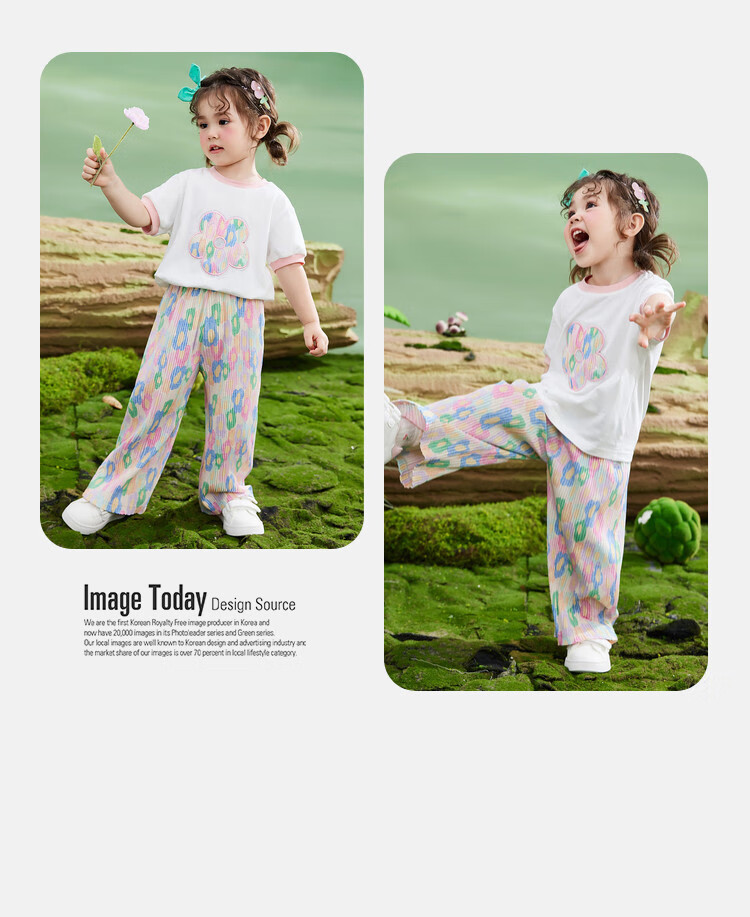 ASK JUNIOR Children's Clothing Set, Girls' Summer Outfit, Toddler Short-Sleeve Wide-Leg Pants, Sports Casual Two-Piece Set, Floral Pattern, Size 130 20