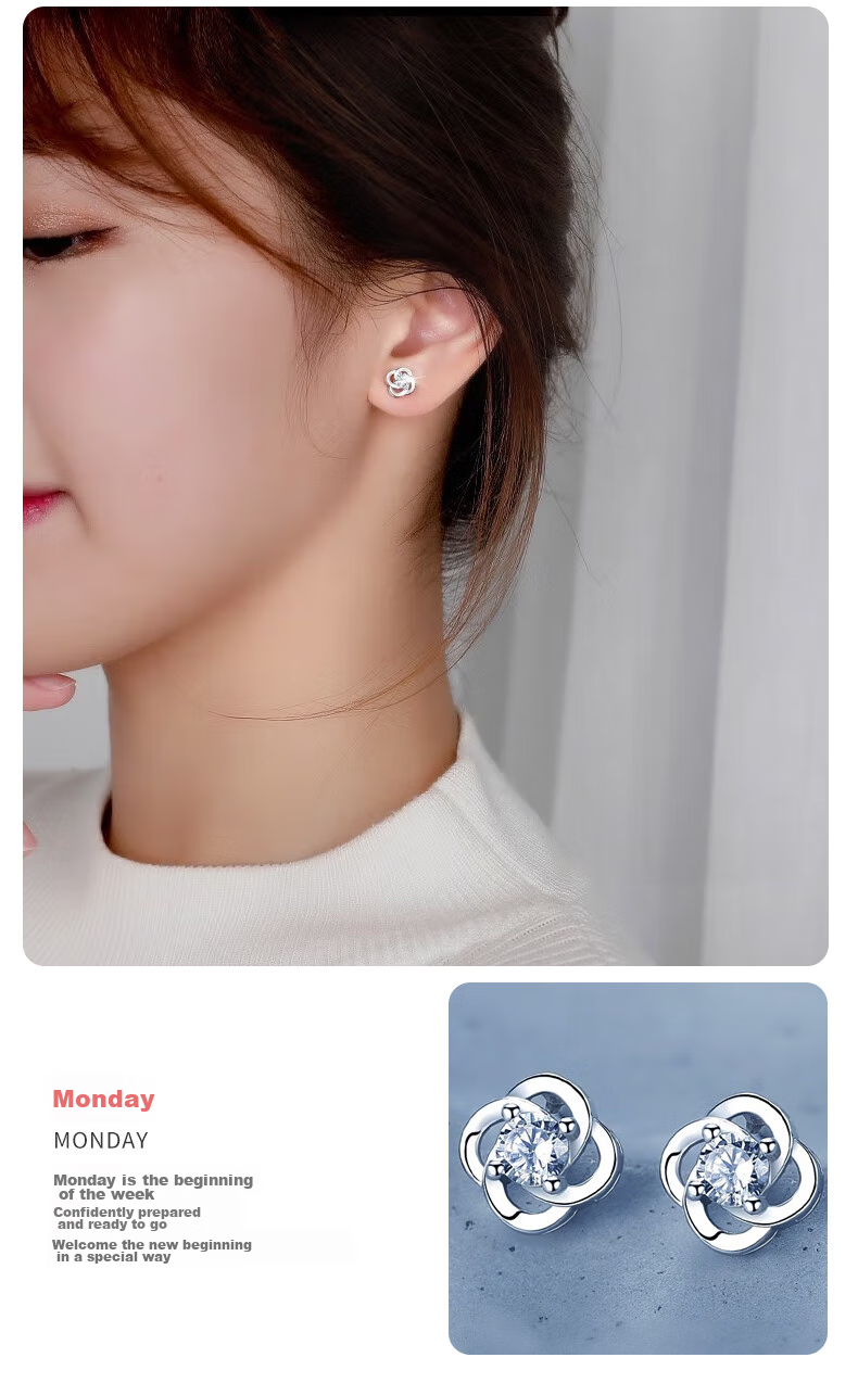 Dijing 999 Sterling Silver Earrings for Women, 2026 New Style Weekly Studs, Elegant High-End Ear Drops, Birthday Gift for Women And Wives 6