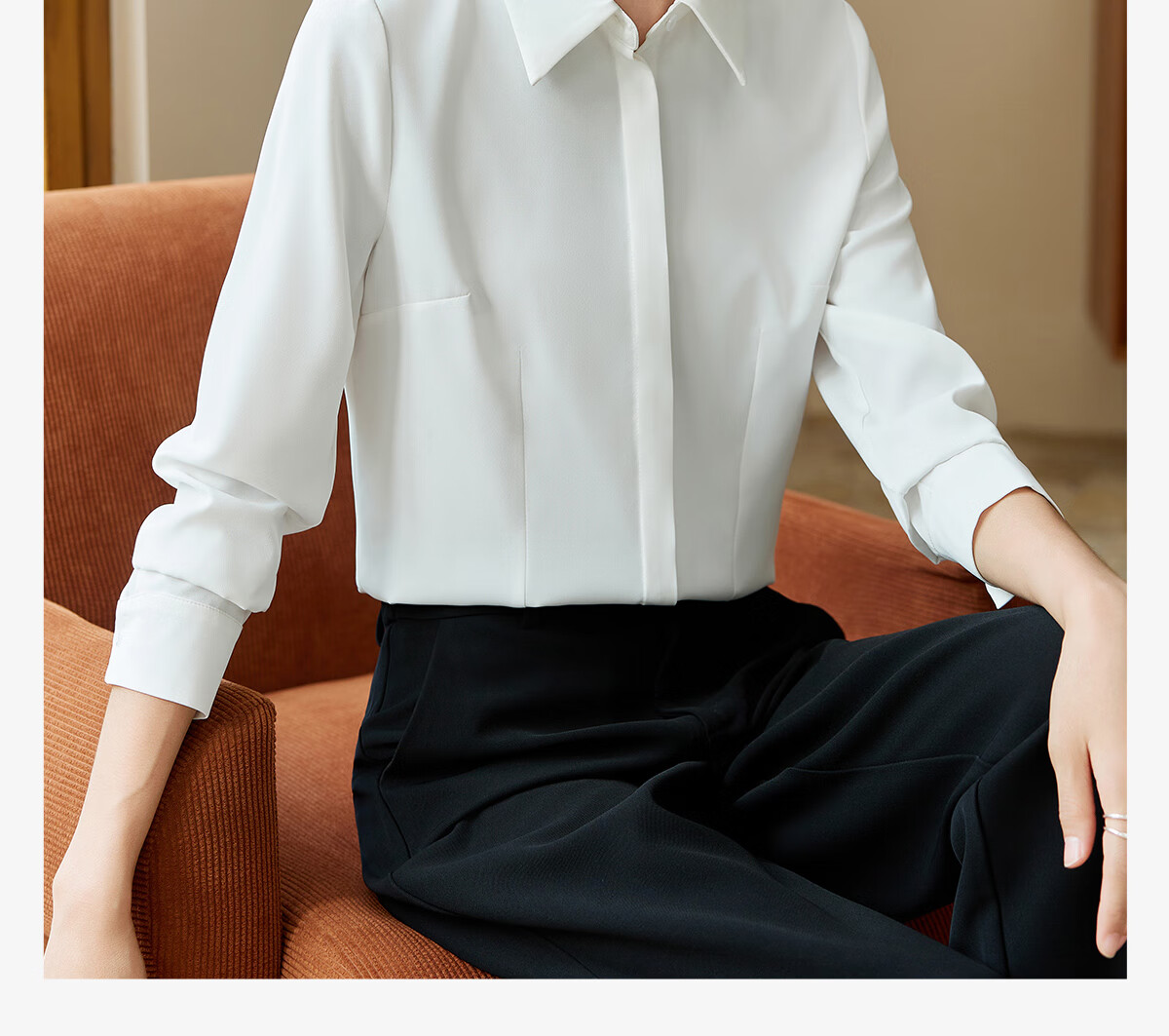 Chushen Spring And Autumn Long-Sleeve Shirt for Women, V-Neck Collar, Casual Versatile Commuter Professional White Blouse S143C2049 M Size 1