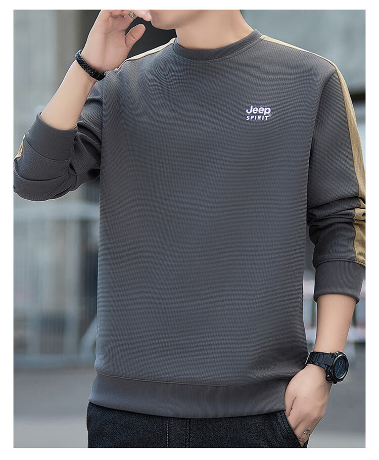 JEEP SPIRIT Men's Waffle Knit Long-Sleeve T-Shirt, Loose Casual Trendy Men's Top for Spring And Autum 21
