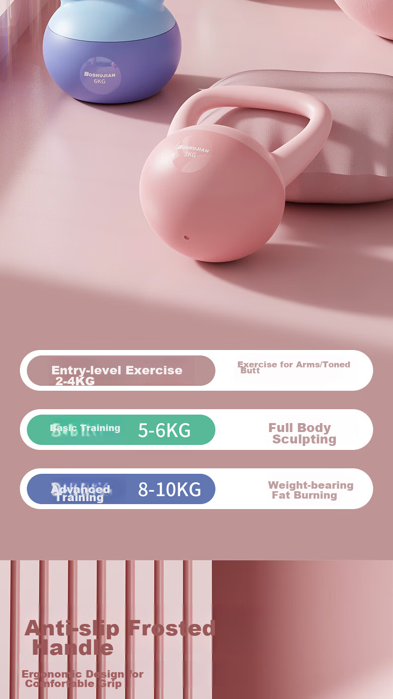BOSHUJIAN Soft Kettlebell for Men And Women, Home Fitness Dumbbell for Arm Exercises, Squats And Glute Training Equipment, 6kg Pink 5