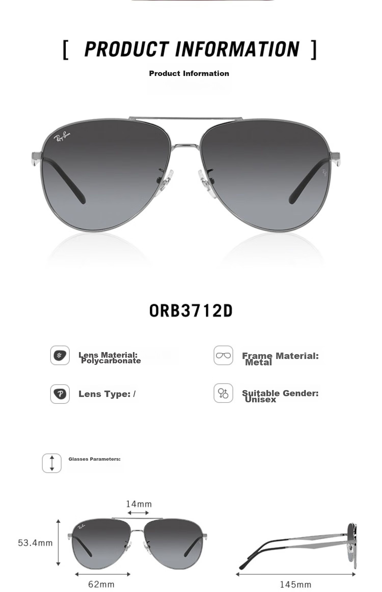 RayBan Sunglasses, Classic Aviator Style, Fashionable Sun Protection Glasses, RB3712D 004/8G 3