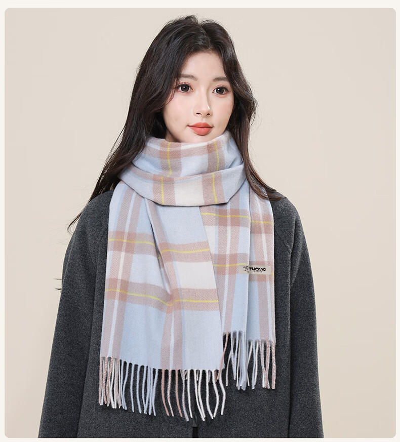 TUCANO Pure Wool Women's Winter Plaid Scarf Warm Shawl Neck Warmer Gift for Girls and Moms New Year Birthday 18