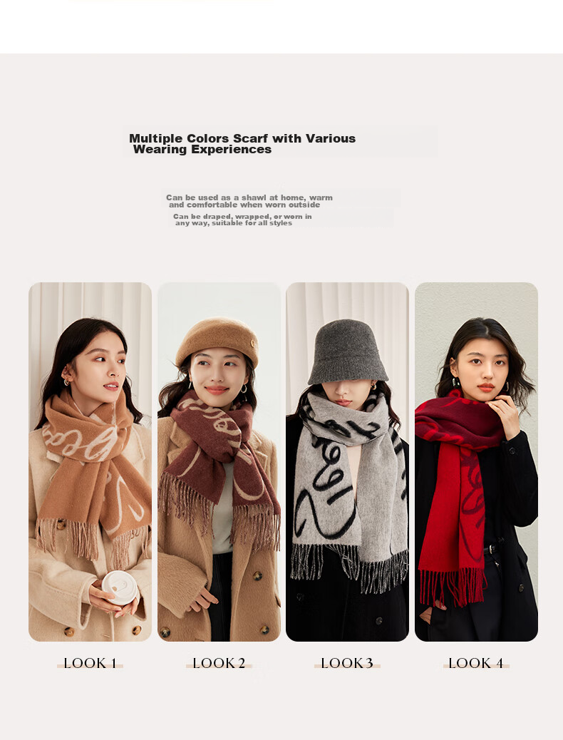 Siggi Wool Scarf for Women, Autumn And Winter Letter Shawl, Thickened Warm Simple Neck Wrap, Birthday Christmas Gift Box Set for Wome 11