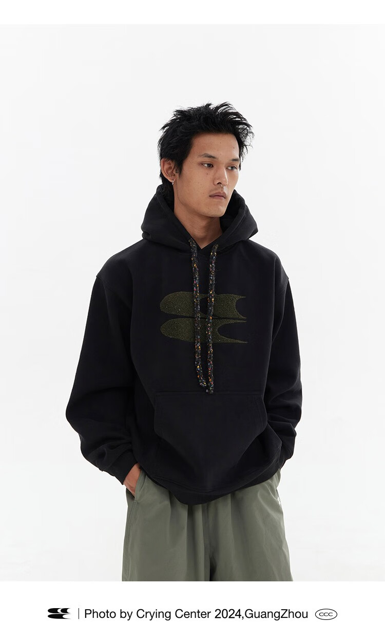 Crying Center Autumn Winter Hooded Logo Polka Dot Drawstring Fleece Thickened Sweatshirt Khaki Gray XS 13