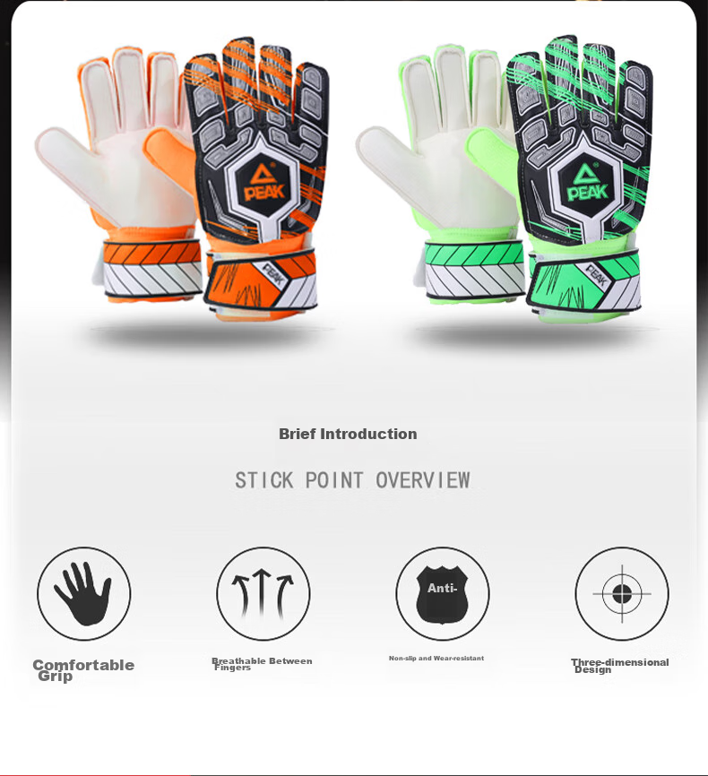 PEAK Goalkeeper Gloves with Finger Protection, Natural Latex, Non-Slip, Wear-Resistant, Shock-Absorbing, Professional Training Gloves for Adults And Children, Soccer Goalie Equipment, Orange, Size 10 2