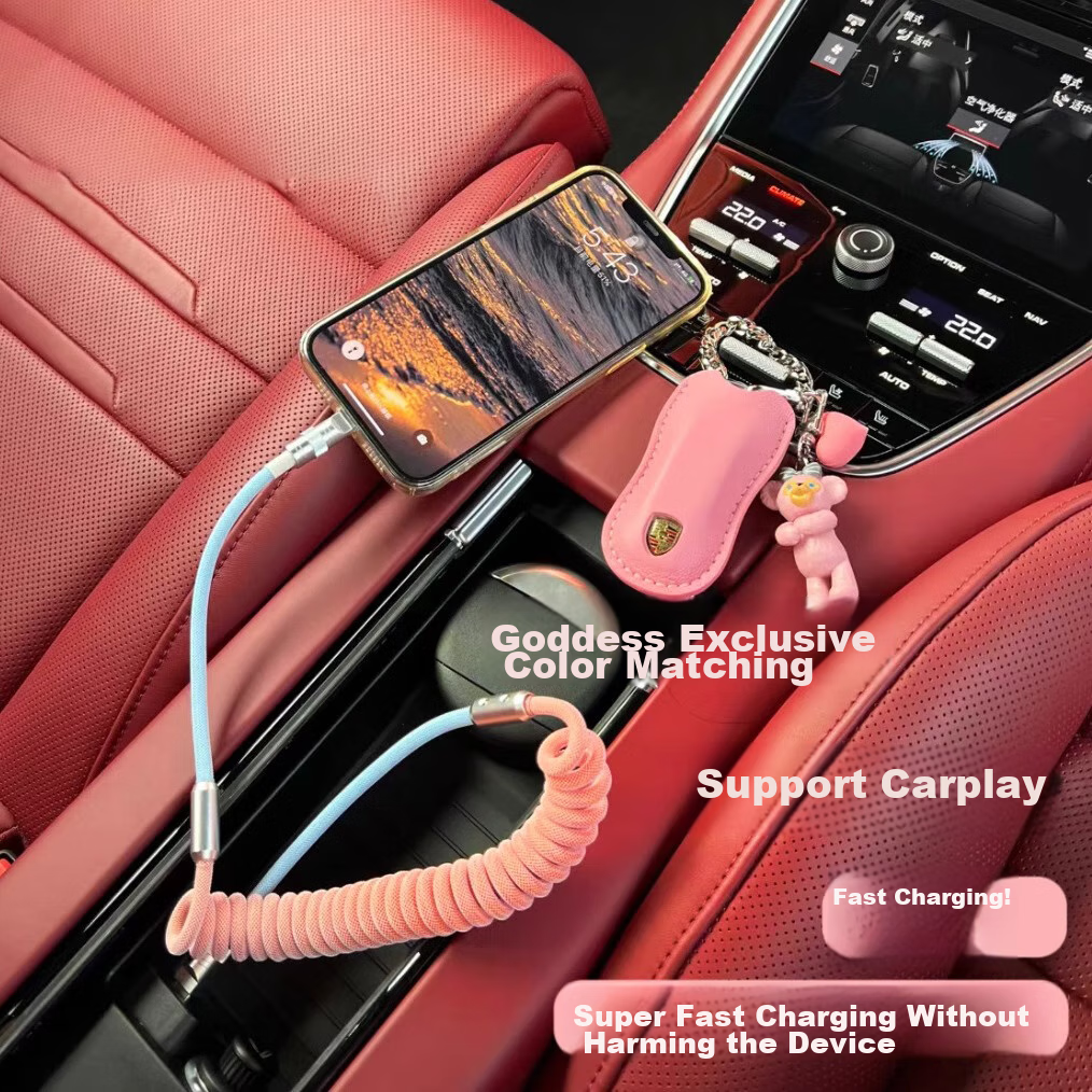 Dijialun Apple 18 Car Charger Cable Spring for Audi, Porsche, BMW Compatible with Huawei, OPPO, Xiaomi, Vivo Fast Charging Cable for Phones