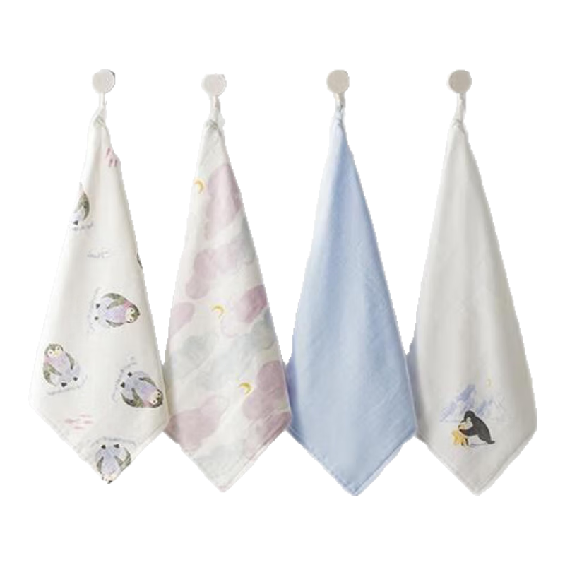 Babycare Baby Face Towel Small Square Soft Cotton Drool Bib Ice Penguin 4-Pack 30*30