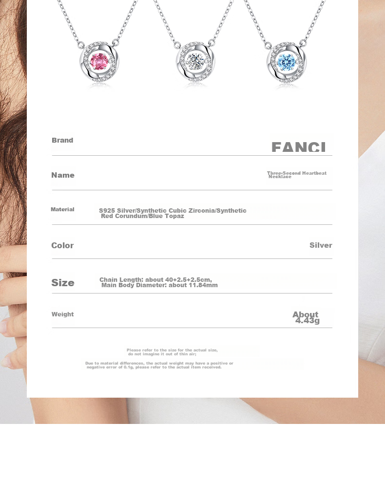 Fanci Three-Second Heartbeat Silver Necklace for Women Luxury Pendant Clavicle Chain Birthday Gift for Girls 7