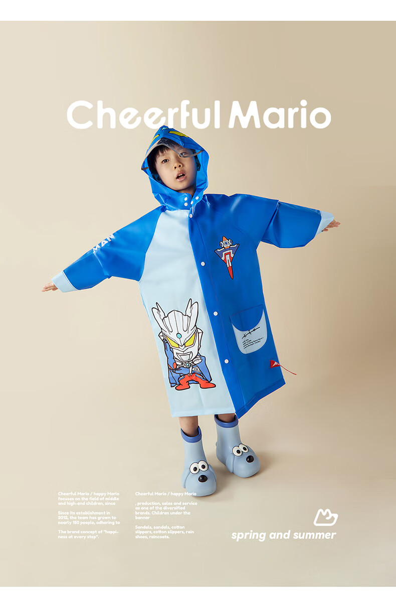Cheerful Mario Ultraman Children's Raincoat for Boys 2024 Waterproof Full-Body with Backpack Space for Toddlers, Kids, Kindergarten School Rain Poncho 17
